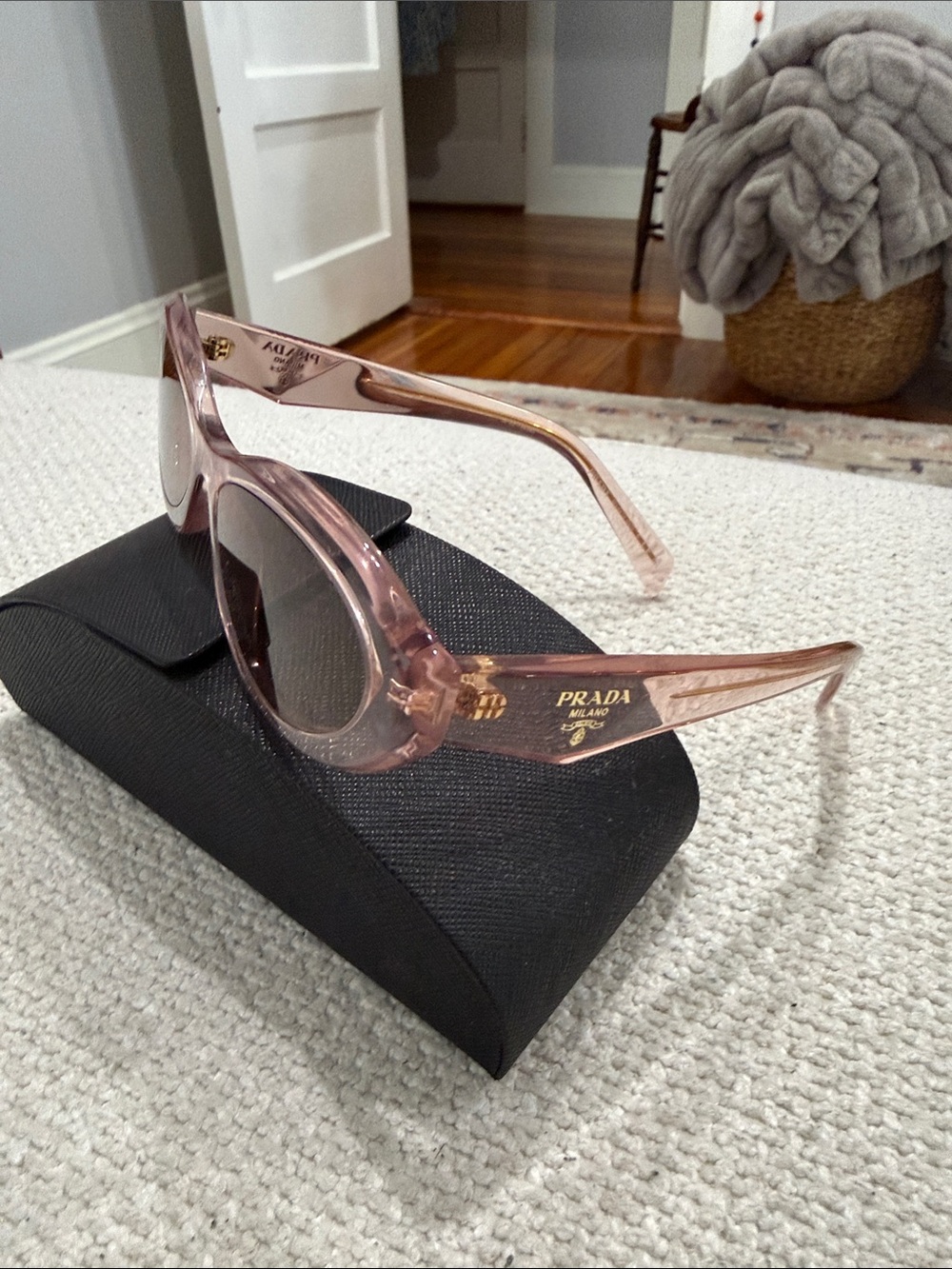 Prada Rose Transparent Oval Sunglasses with Gold Logo